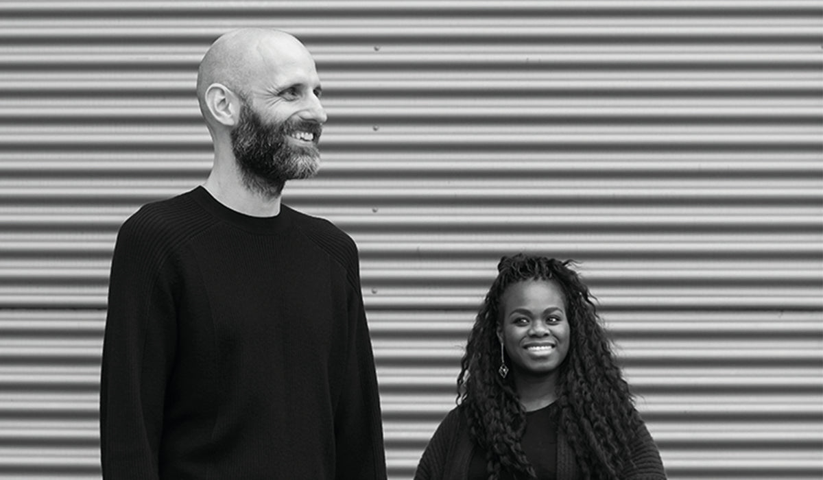 Black-and-white portrait of designers Mimy A. Diar and Ad Luijten, founders of the design studio Beaverhausen.