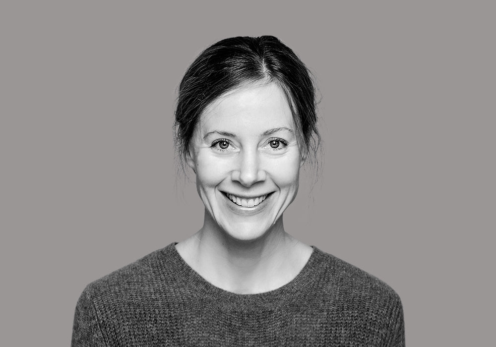 Black-and-white portrait of designer Christine Rathmann.