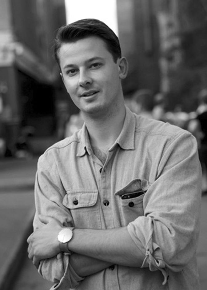 Black-and-white portrait of designer Christopher Konings.