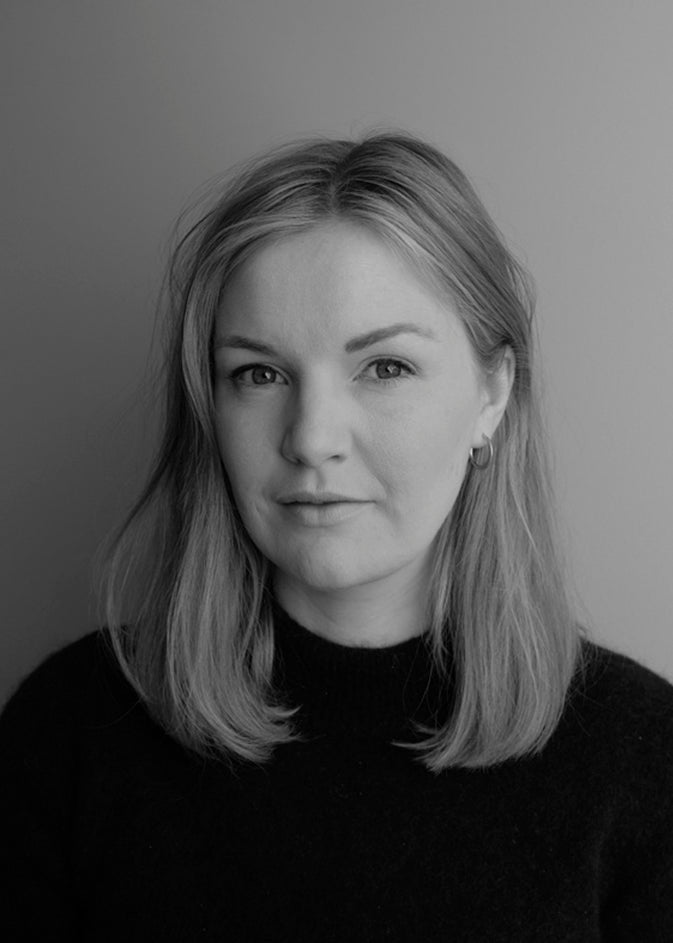 Black-and-white portrait of designer Emilie Stahl Carlsen.