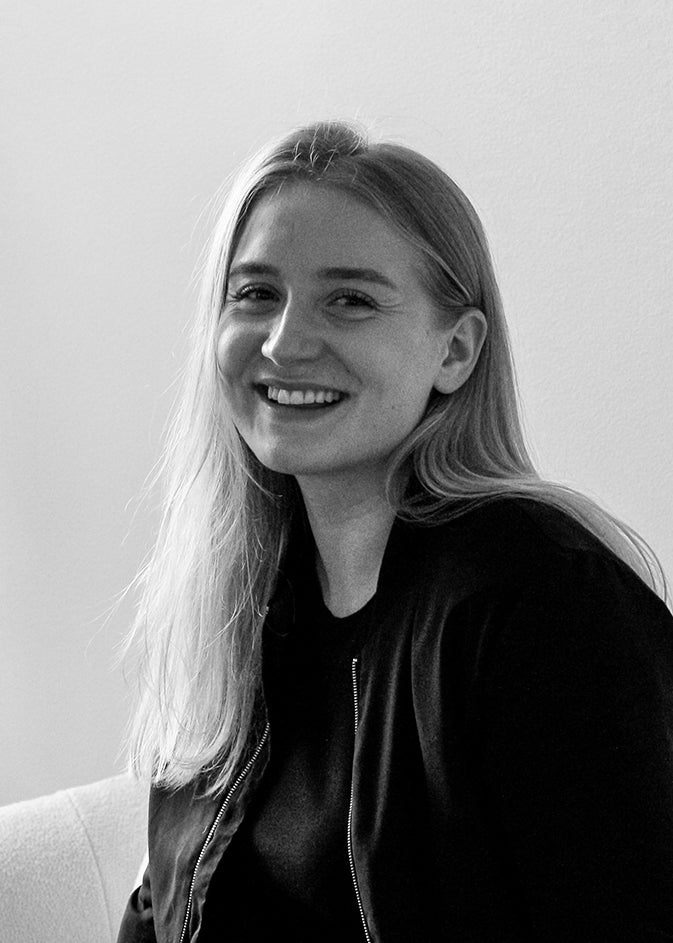 Black-and-white portrait of designer Johanna Hartikainen.