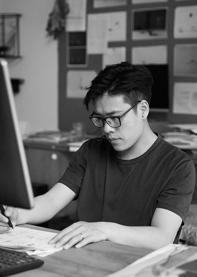 Designer Mario Tsai sketching creative designs.
