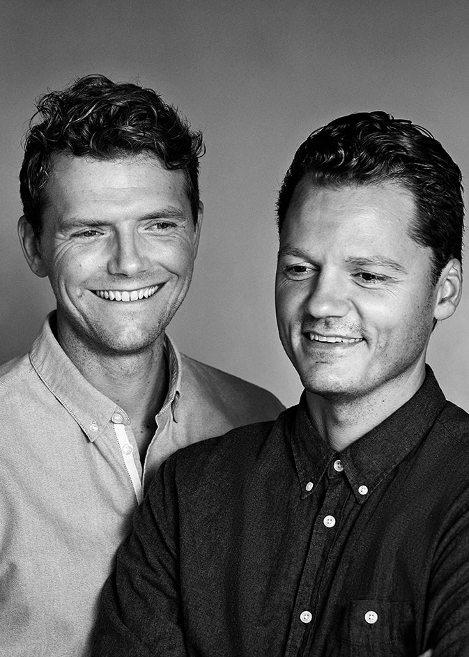 Black-and-white portrait of designers Kasper Meldgaard and Nikolaj Duve, founders of the design studio Says Who.