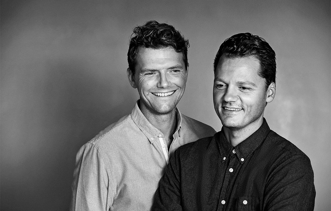 Black-and-white portrait of designers Kasper Meldgaard and Nikolaj Duve, founders of the design studio Says Who.