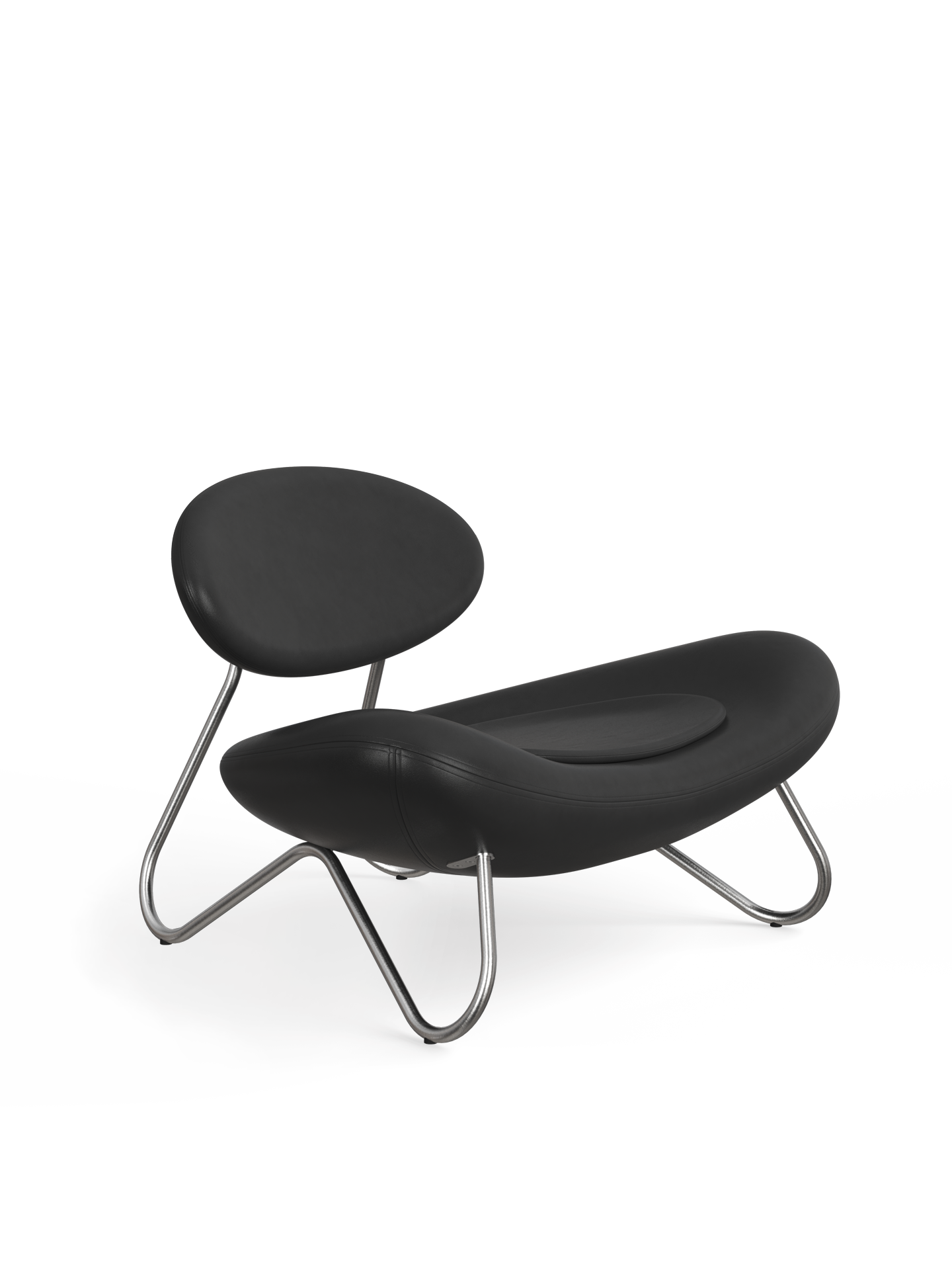 Meadow lounge chair - Black leather/Brushed steel