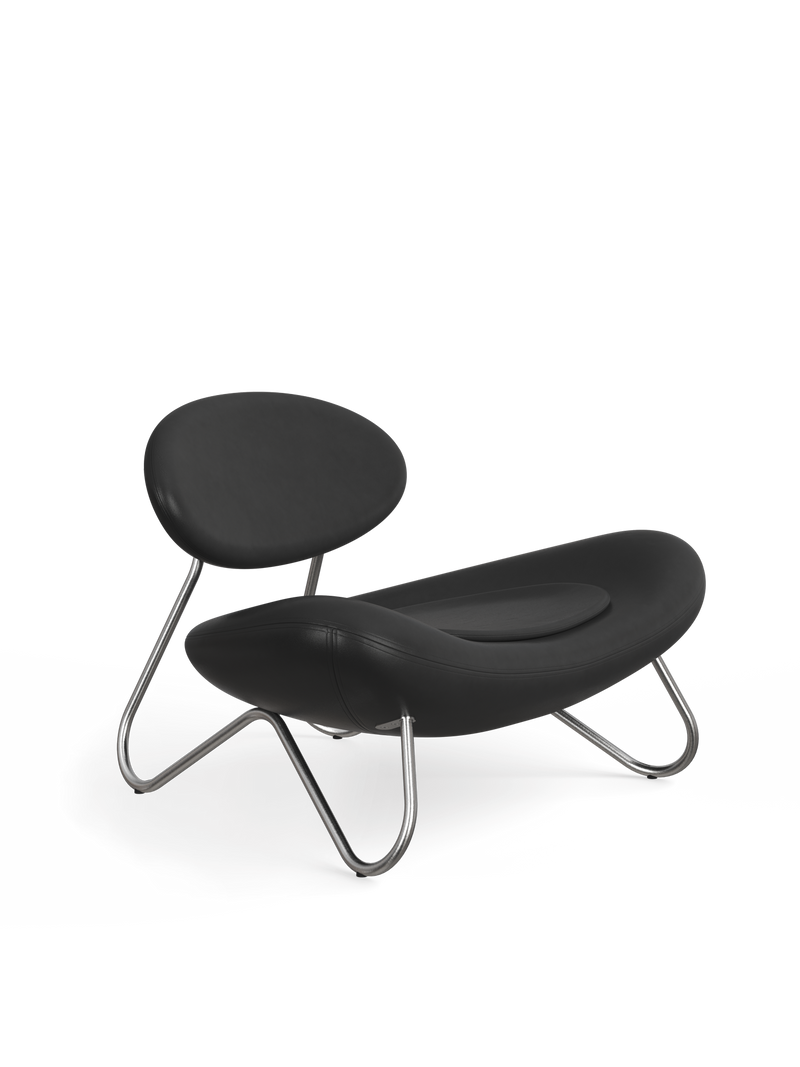 Meadow lounge chair Black leather Brushed steel WOUD