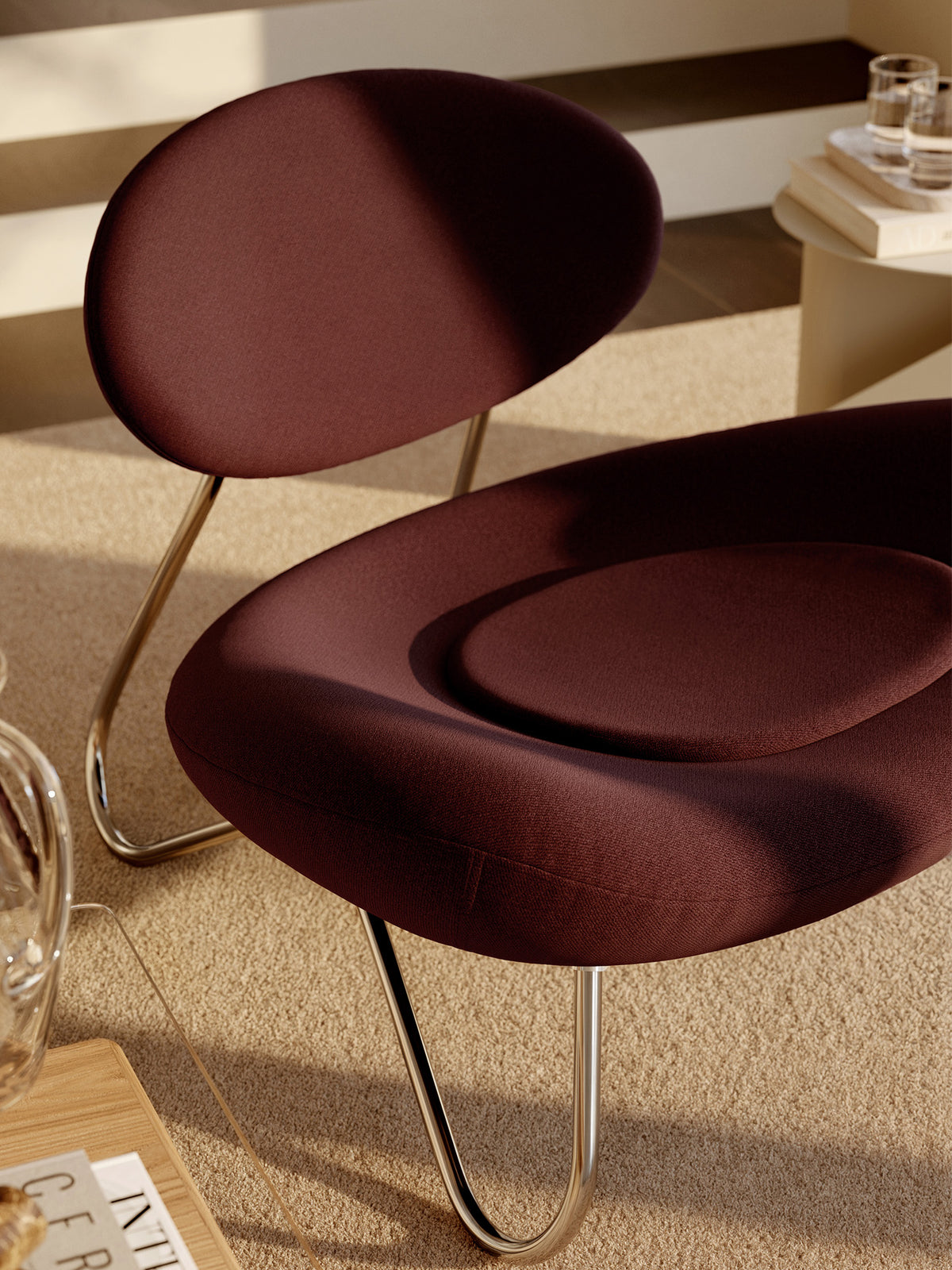 Meadow lounge chair - Burgundy/Brushed steel